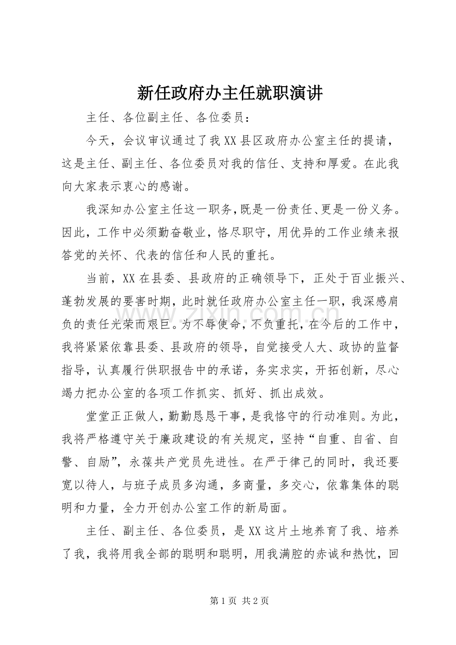 新任政府办主任就职演讲.docx_第1页