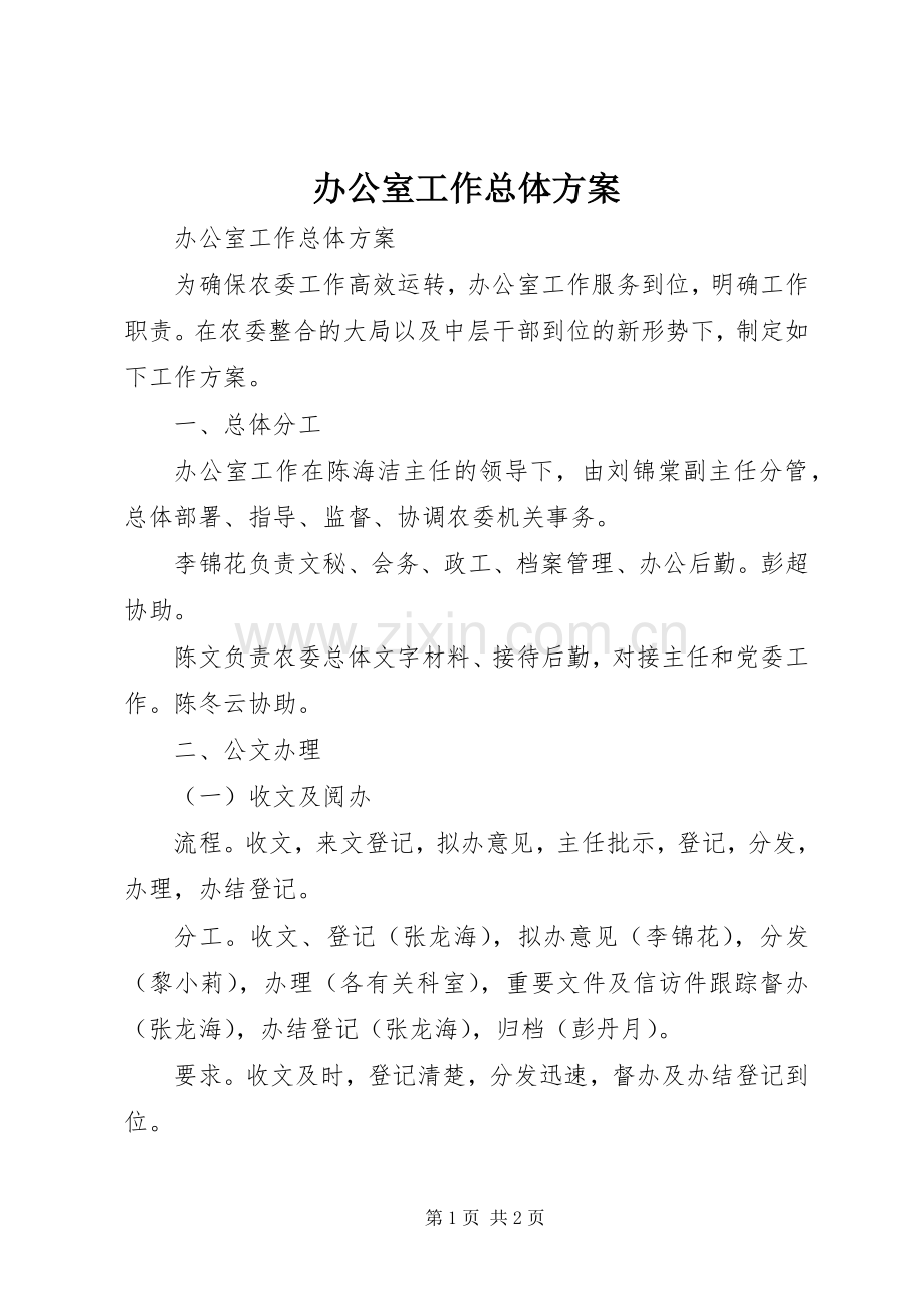 办公室工作总体实施方案 .docx_第1页