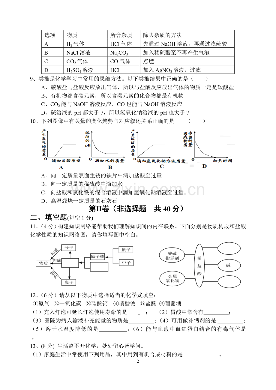 九年级化学模拟试卷二.doc_第2页