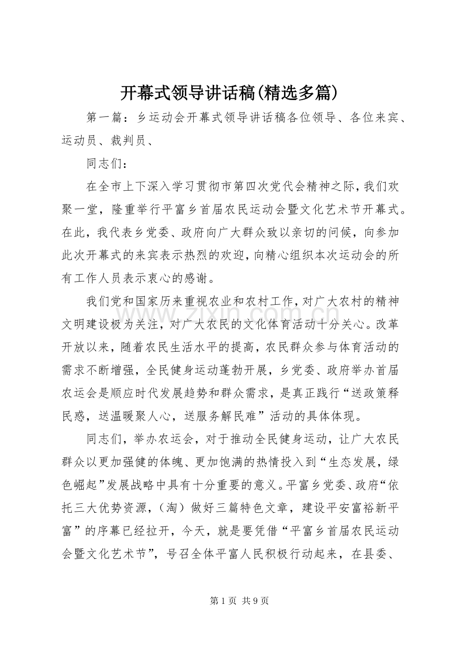 开幕式领导讲话稿(多篇).docx_第1页