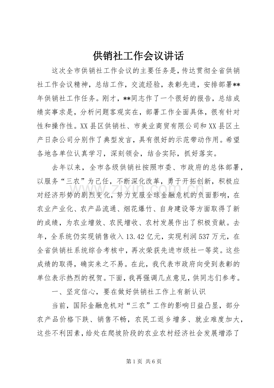 供销社工作会议讲话.docx_第1页