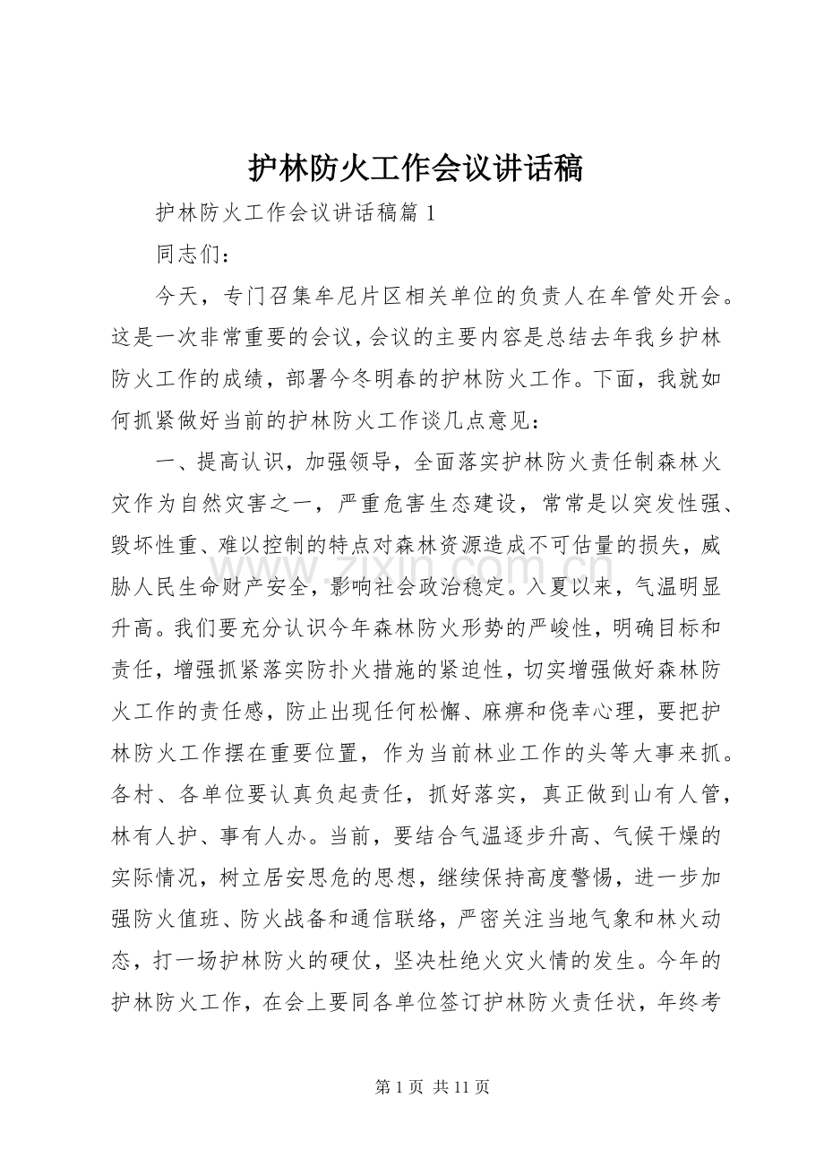 护林防火工作会议讲话稿.docx_第1页