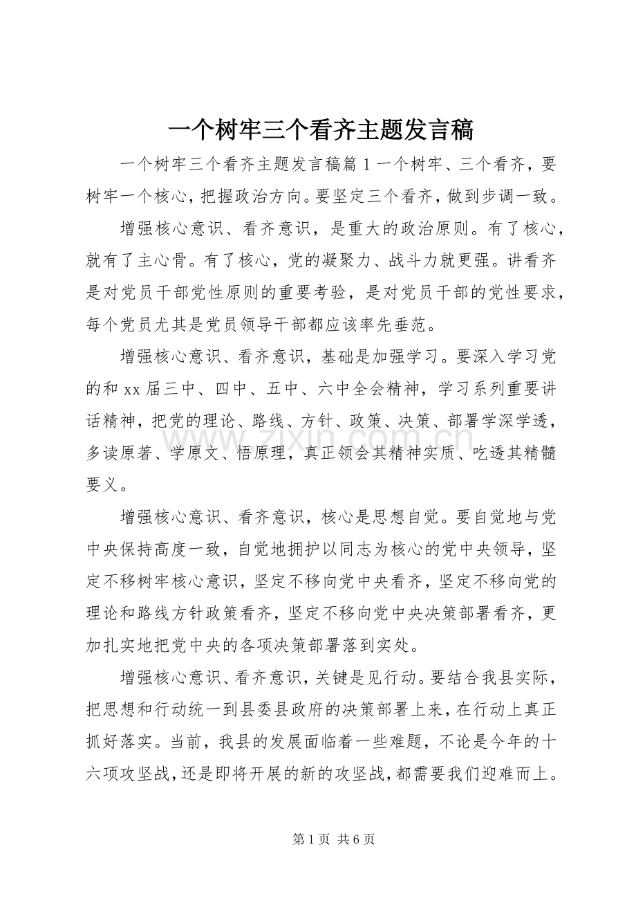 一个树牢三个看齐主题发言.docx_第1页