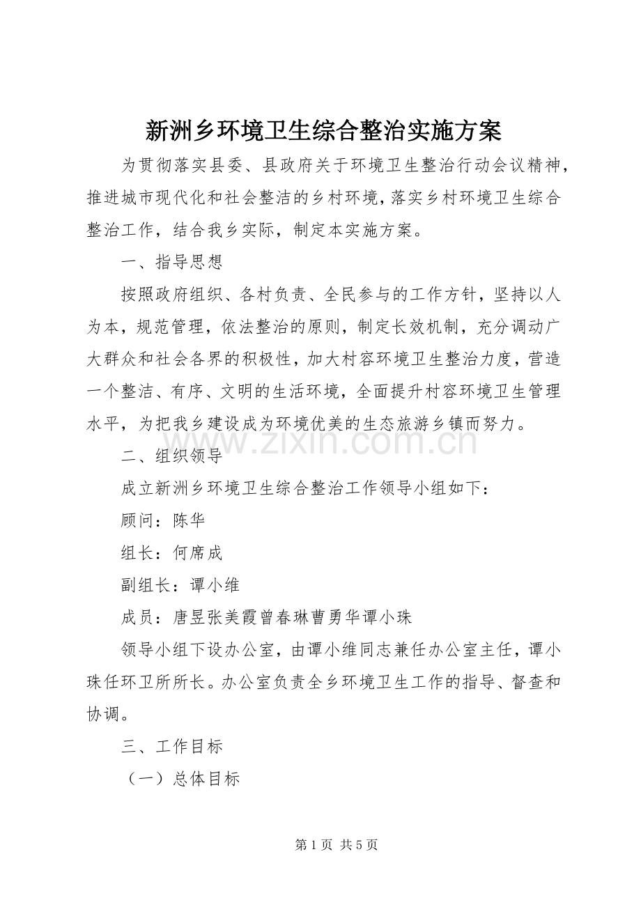 新洲乡环境卫生综合整治方案 .docx_第1页