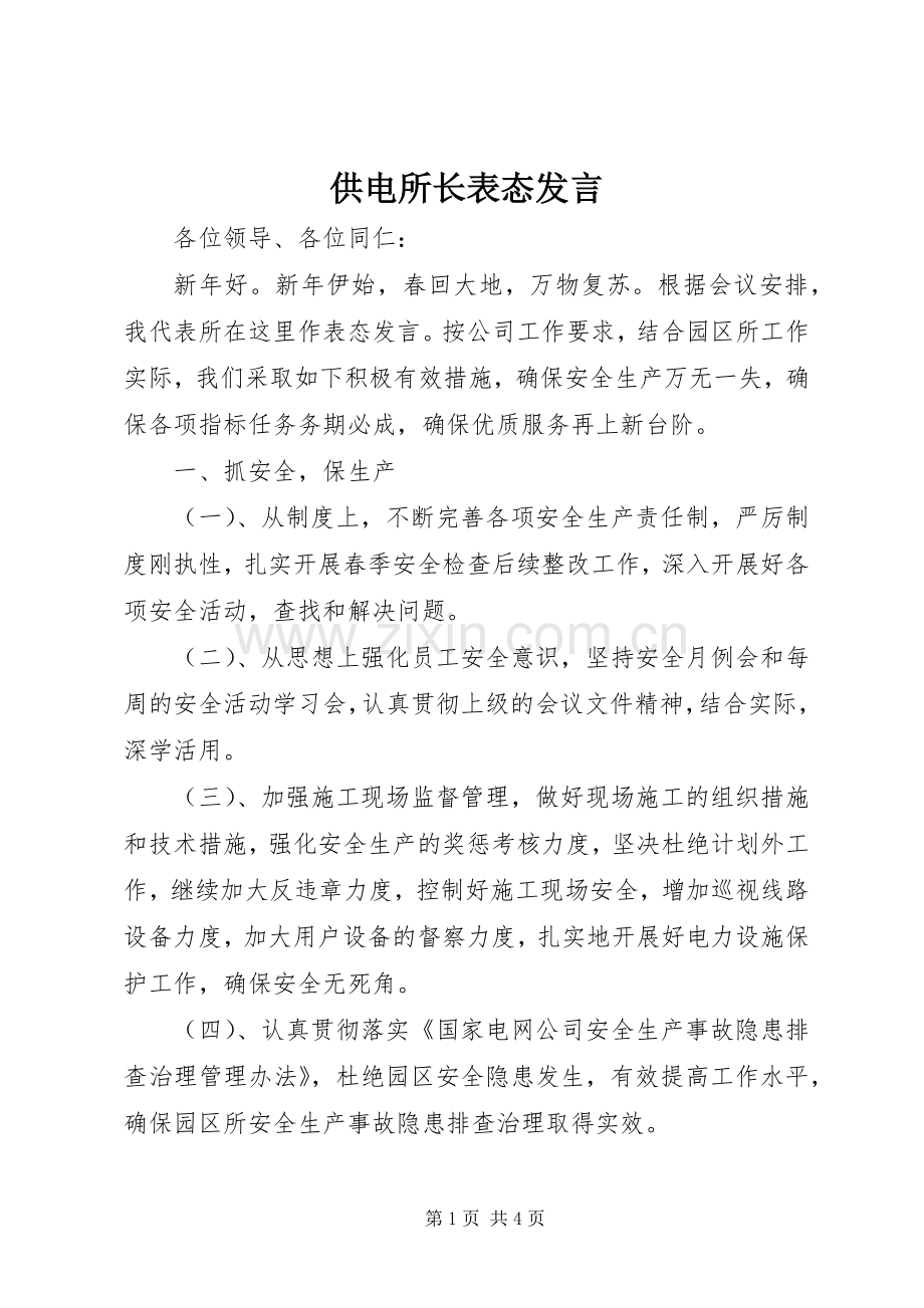 供电所长表态发言稿.docx_第1页