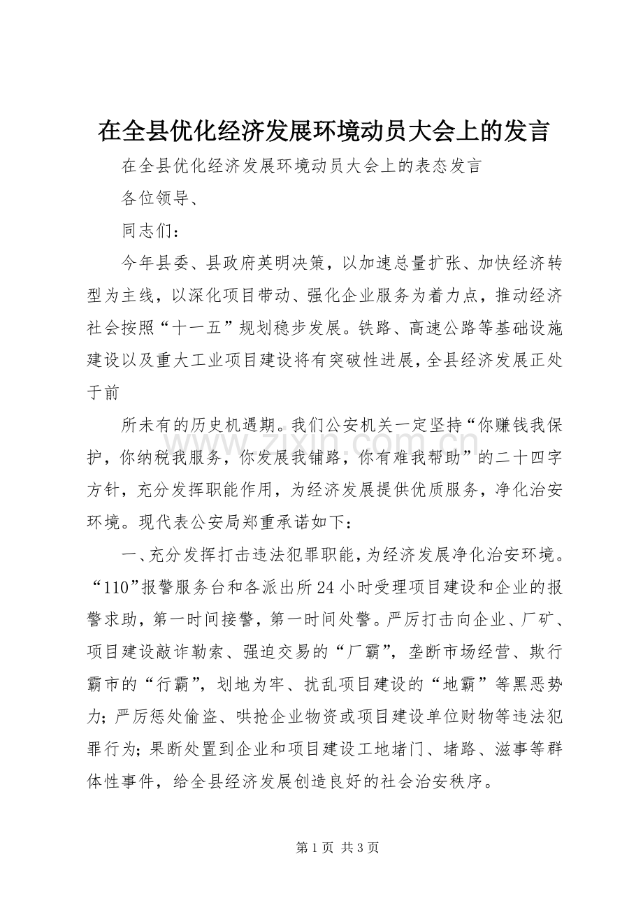 在全县优化经济发展环境动员大会上的发言稿.docx_第1页