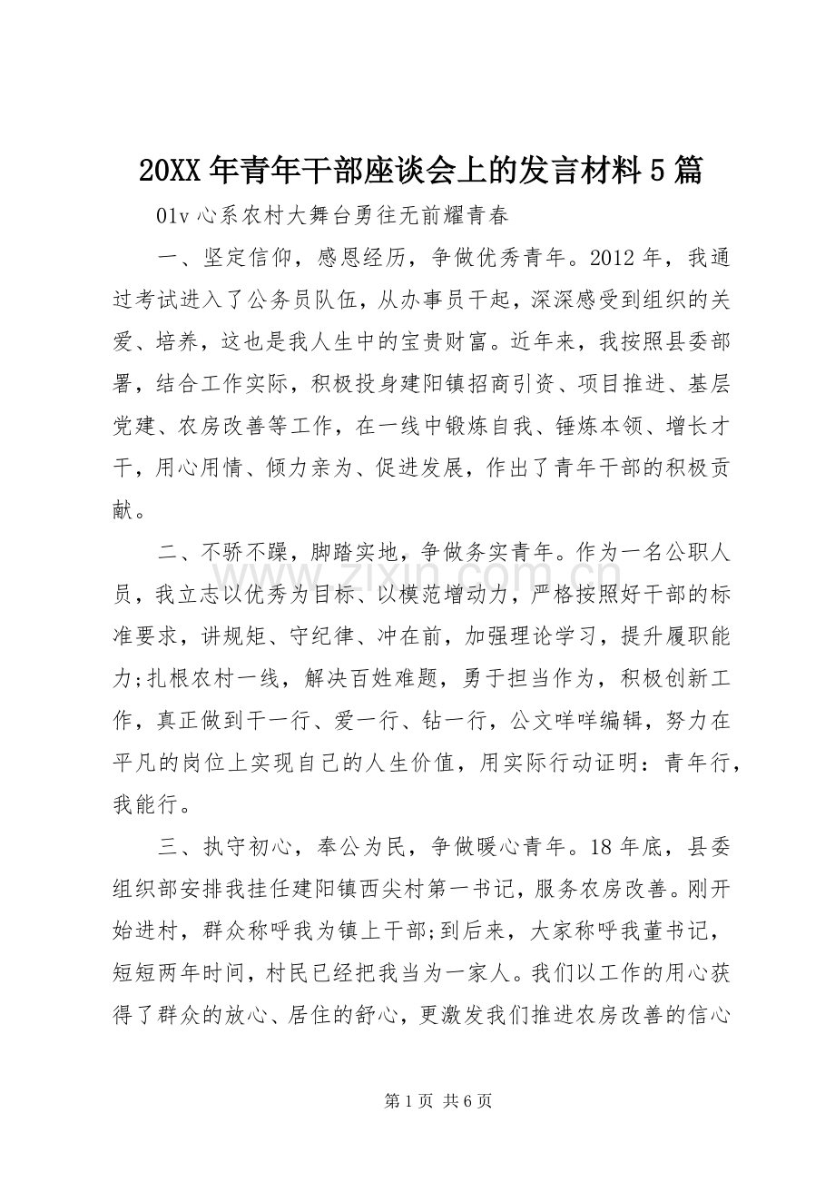 20XX年青年干部座谈会上的发言材料致辞5篇.docx_第1页