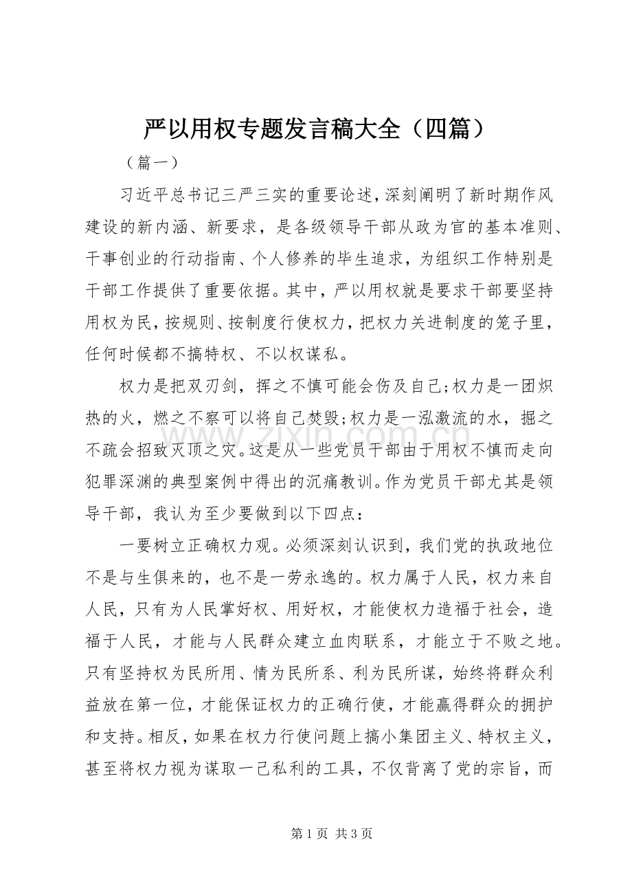 严以用权专题发言大全（四篇）.docx_第1页