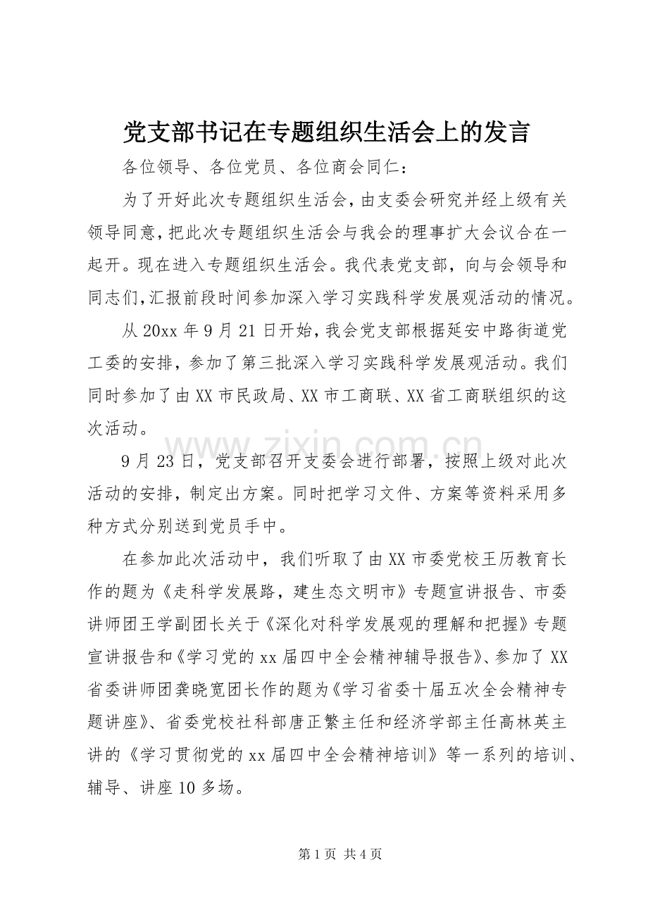 党支部书记在专题组织生活会上的发言稿 (2).docx_第1页