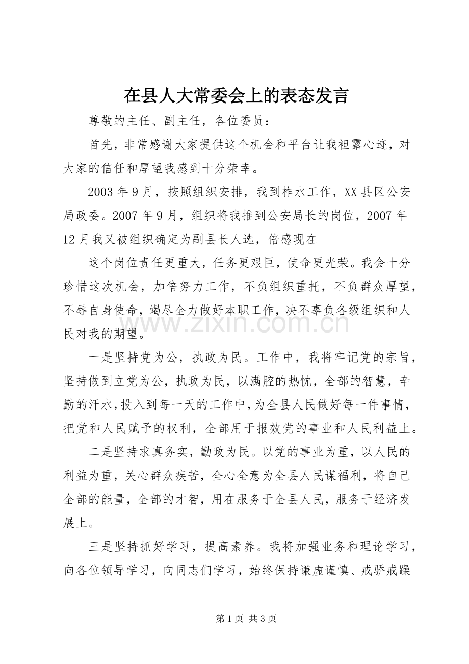 在县人大常委会上的表态发言稿.docx_第1页