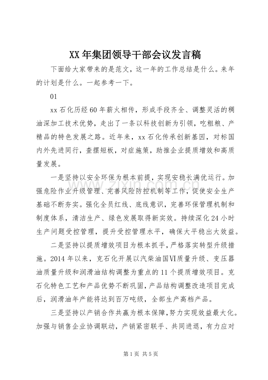 XX年集团领导干部会议发言.docx_第1页