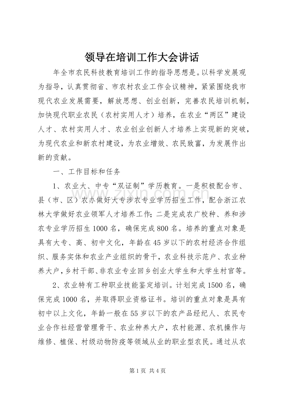 领导在培训工作大会讲话.docx_第1页