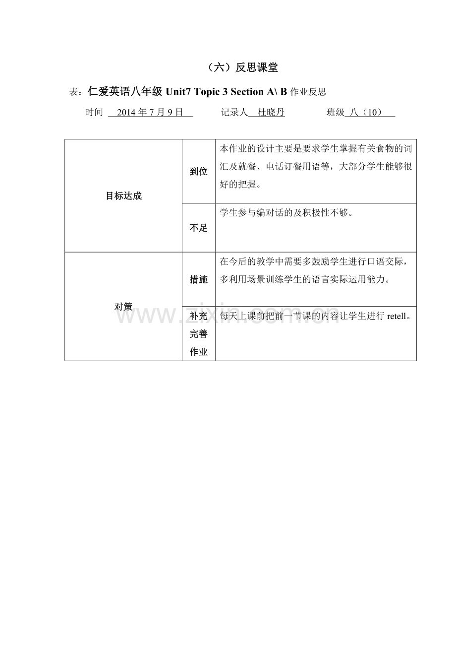 杜晓丹任务表单：（六）反思课堂-基于学情的有效作业研究.doc_第1页