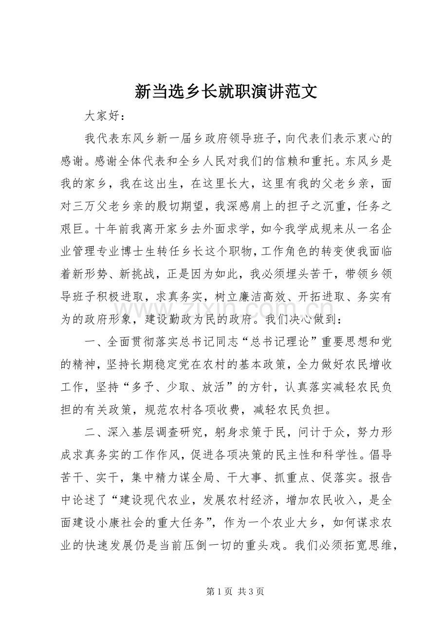 新当选乡长就职演讲范文.docx_第1页