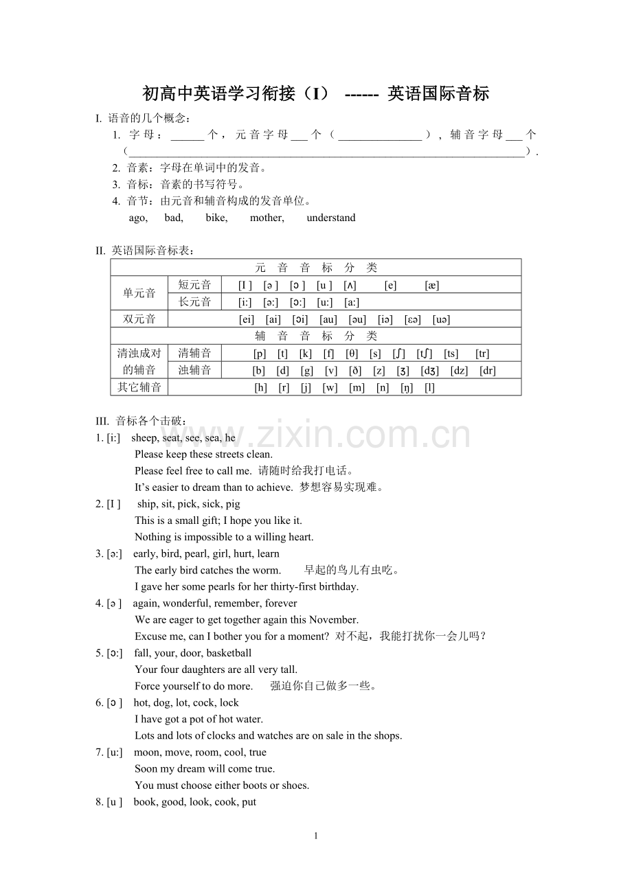 初高中英语学习衔接I---音标.doc_第1页