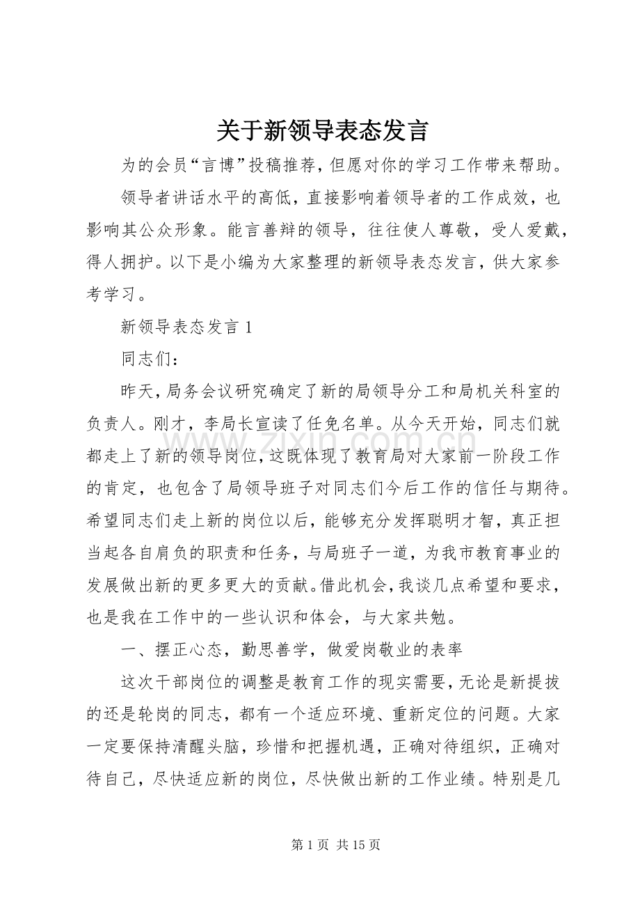 关于新领导表态发言.docx_第1页