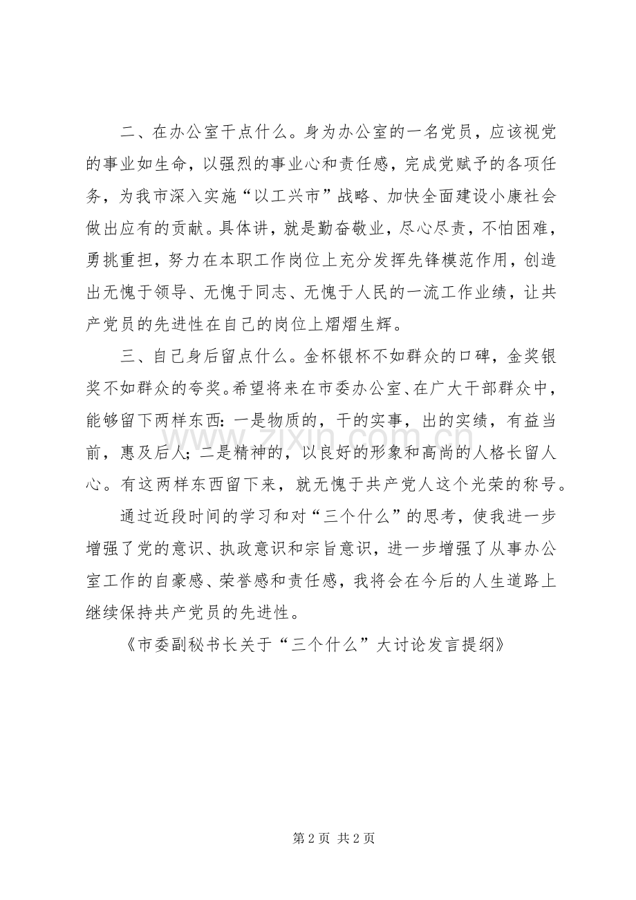 市委副秘书长关于“三个什么”大讨论发言材料提纲.docx_第2页