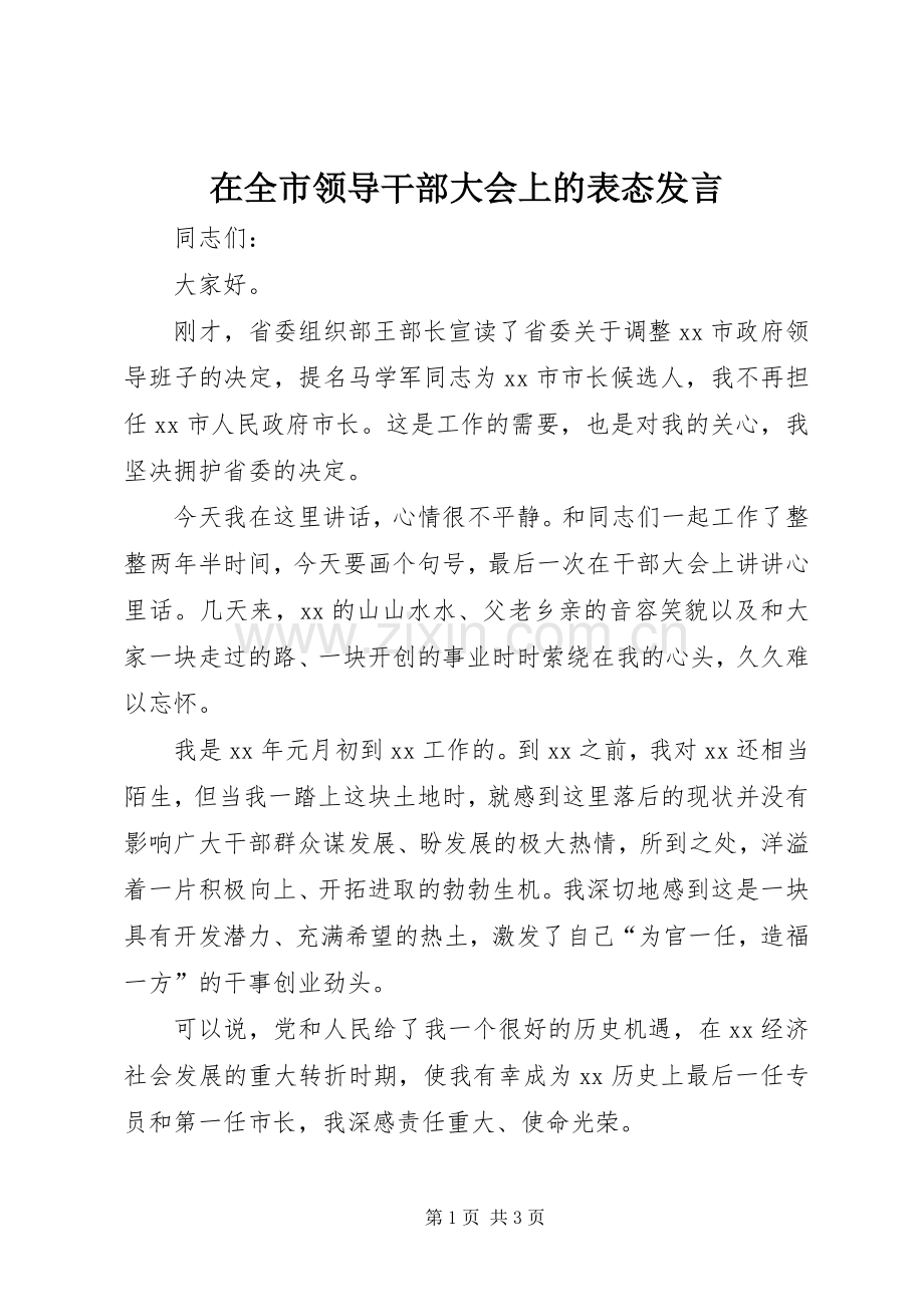 在全市领导干部大会上的表态发言稿 (2).docx_第1页