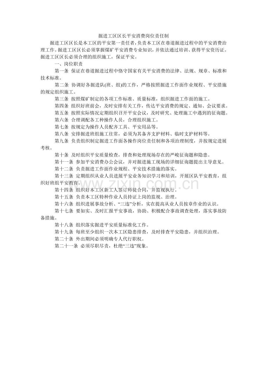 掘进工区区长安全生产岗位责任制.doc_第1页