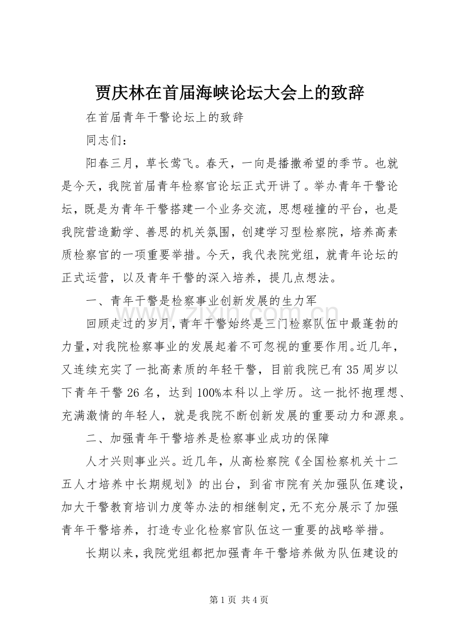 贾庆林在首届海峡论坛大会上的演讲致辞范文.docx_第1页