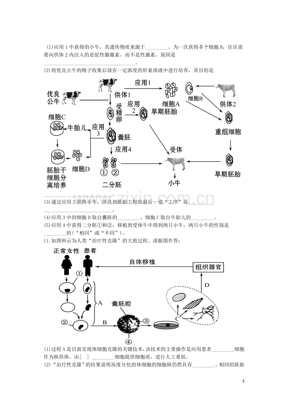 高考一轮复习生物课时提能训练：胚胎工程.doc_第3页