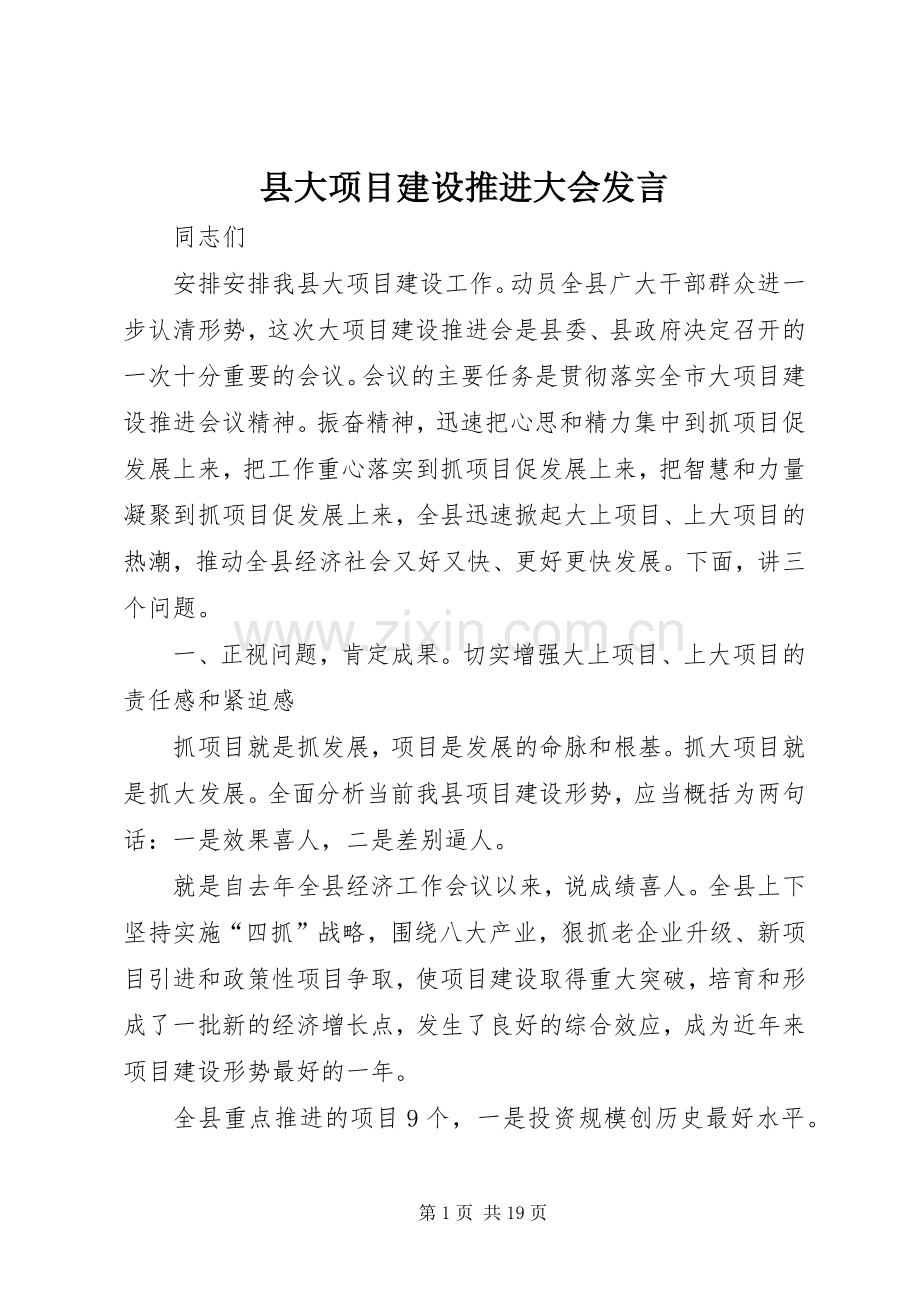 县大项目建设推进大会发言稿.docx_第1页