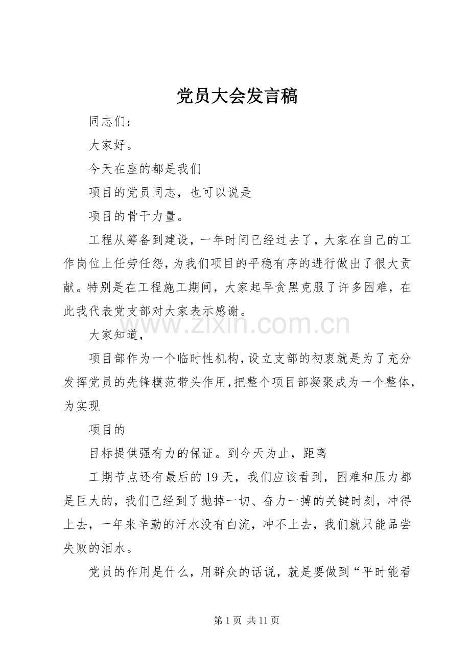 党员大会发言.docx_第1页