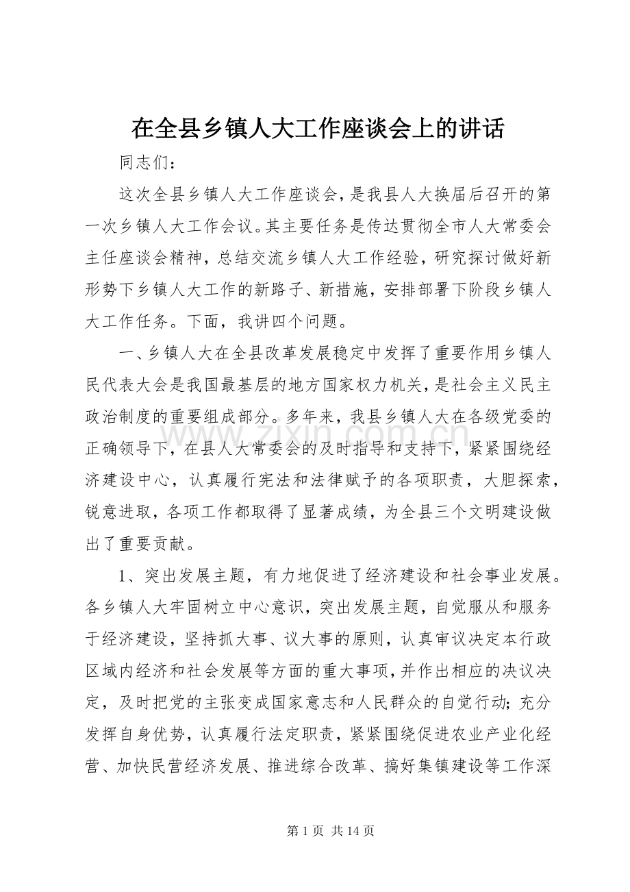 在全县乡镇人大工作座谈会上的讲话.docx_第1页