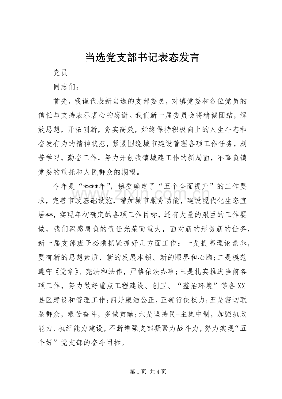 当选党支部书记表态发言稿.docx_第1页