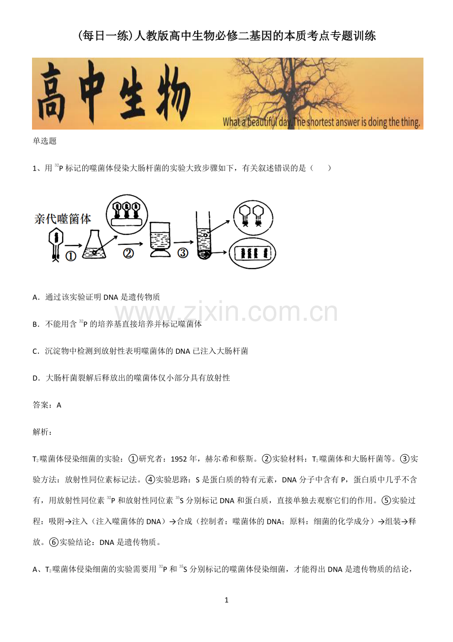 人教版高中生物必修二基因的本质考点专题训练.pdf_第1页