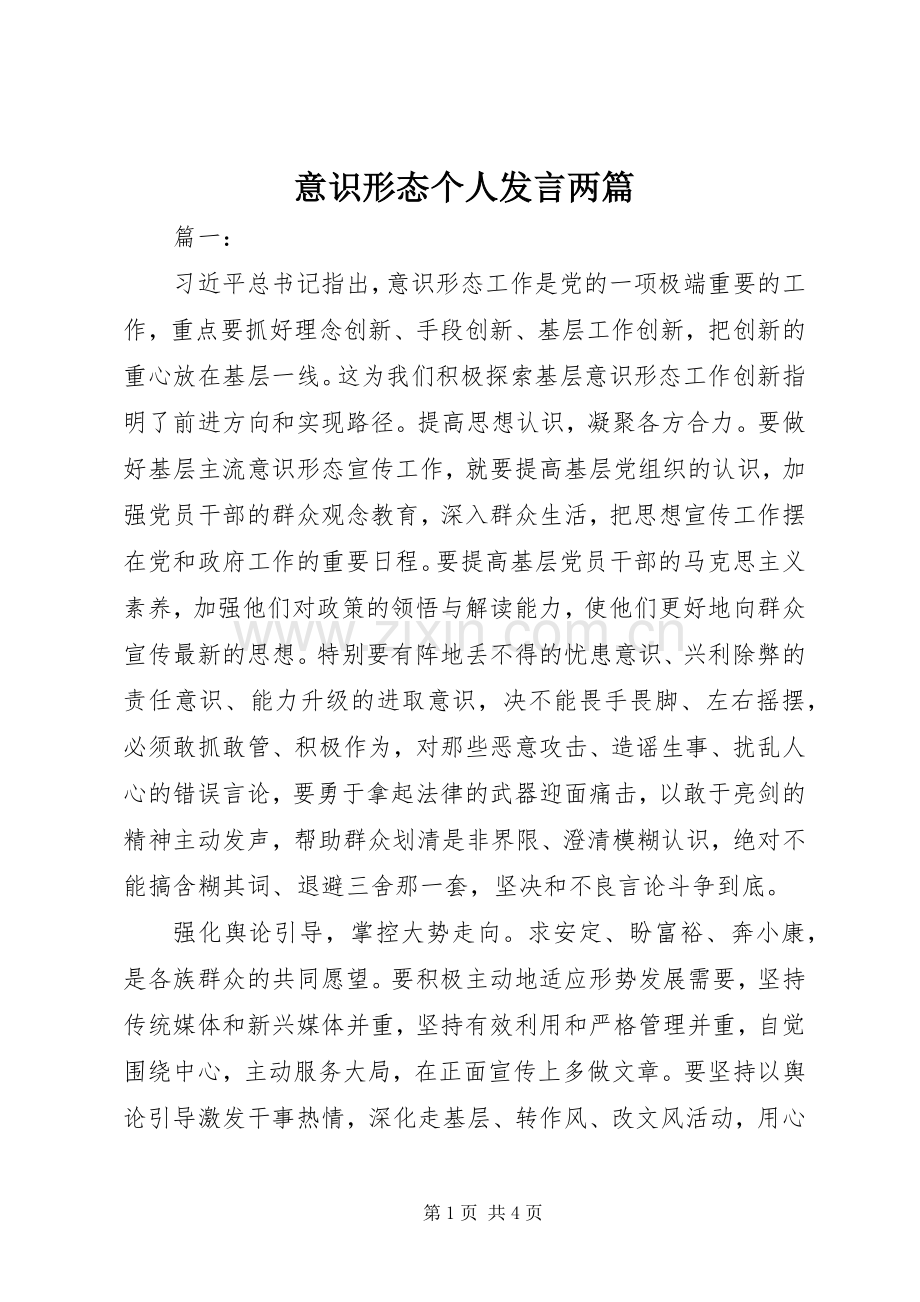 意识形态个人发言两篇.docx_第1页