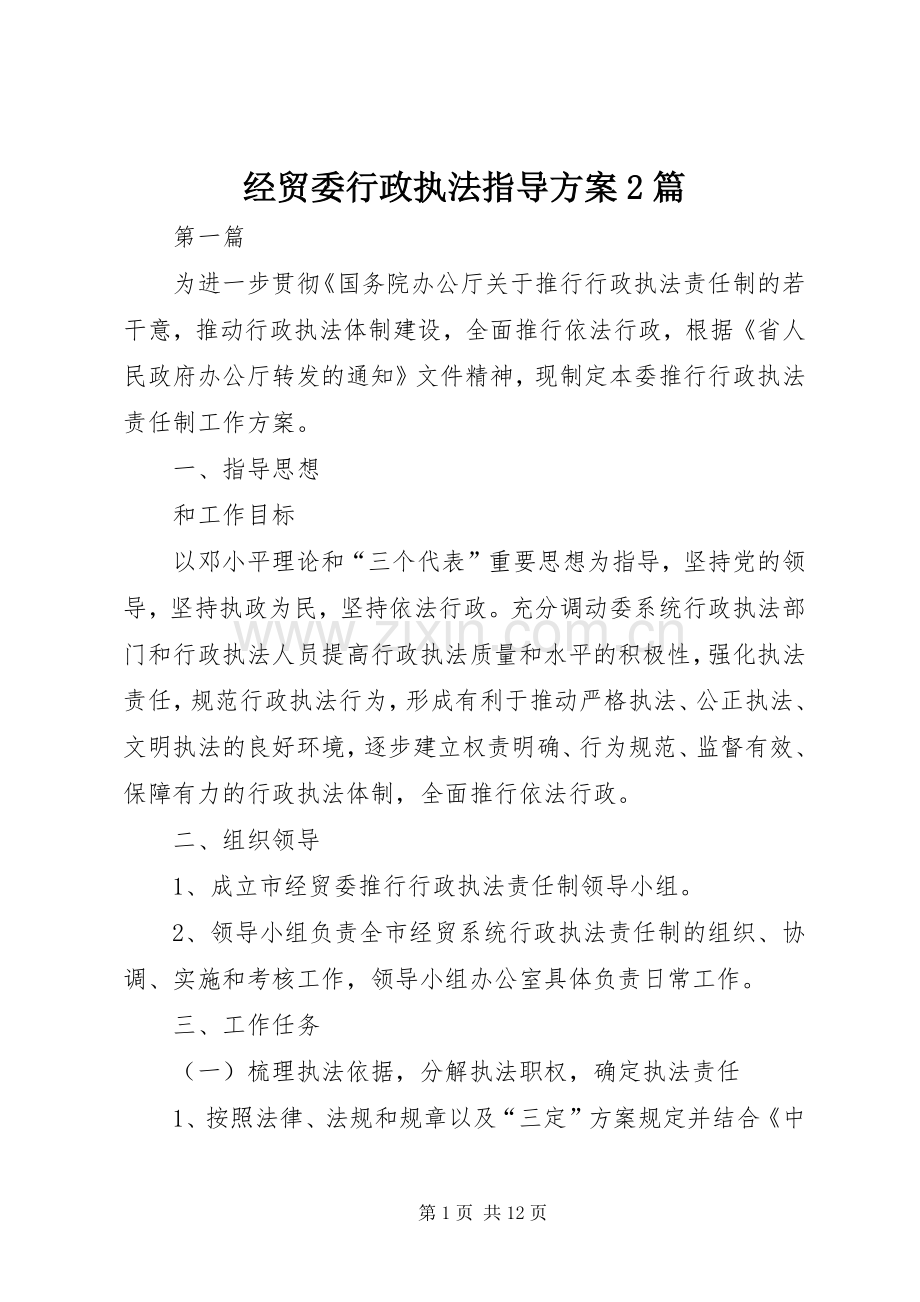 经贸委行政执法指导实施方案2篇.docx_第1页