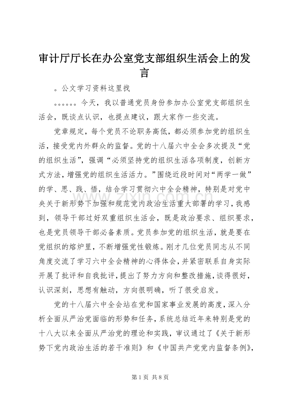 审计厅厅长在办公室党支部组织生活会上的发言稿 (2).docx_第1页