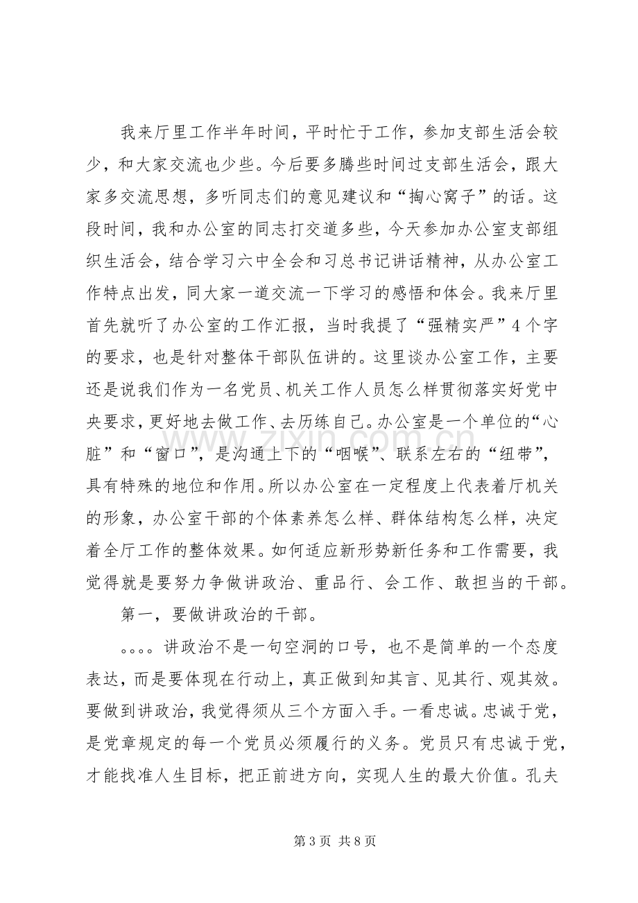 审计厅厅长在办公室党支部组织生活会上的发言稿 (2).docx_第3页