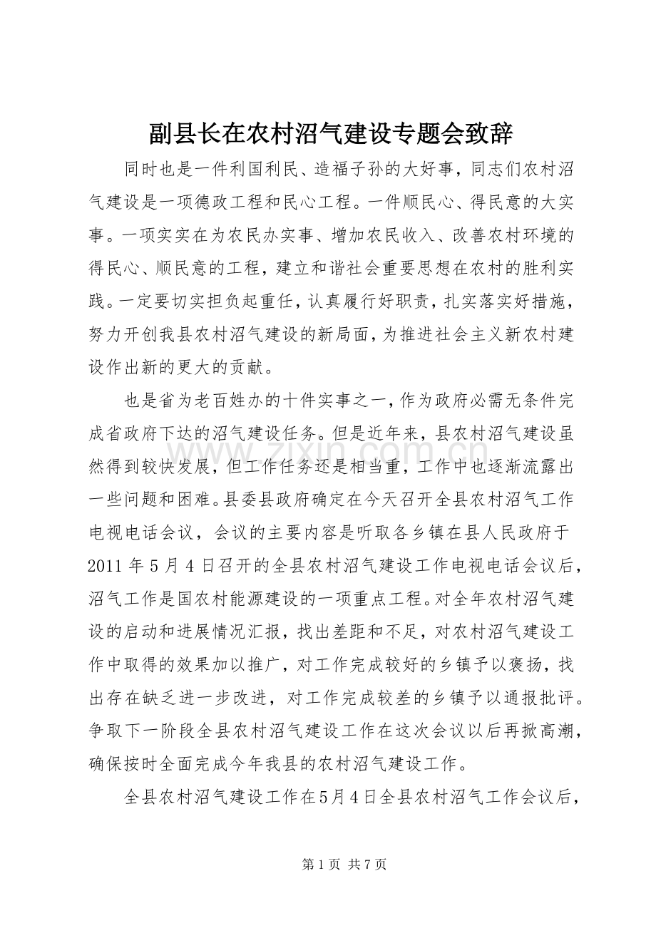 副县长在农村沼气建设专题会演讲致辞.docx_第1页