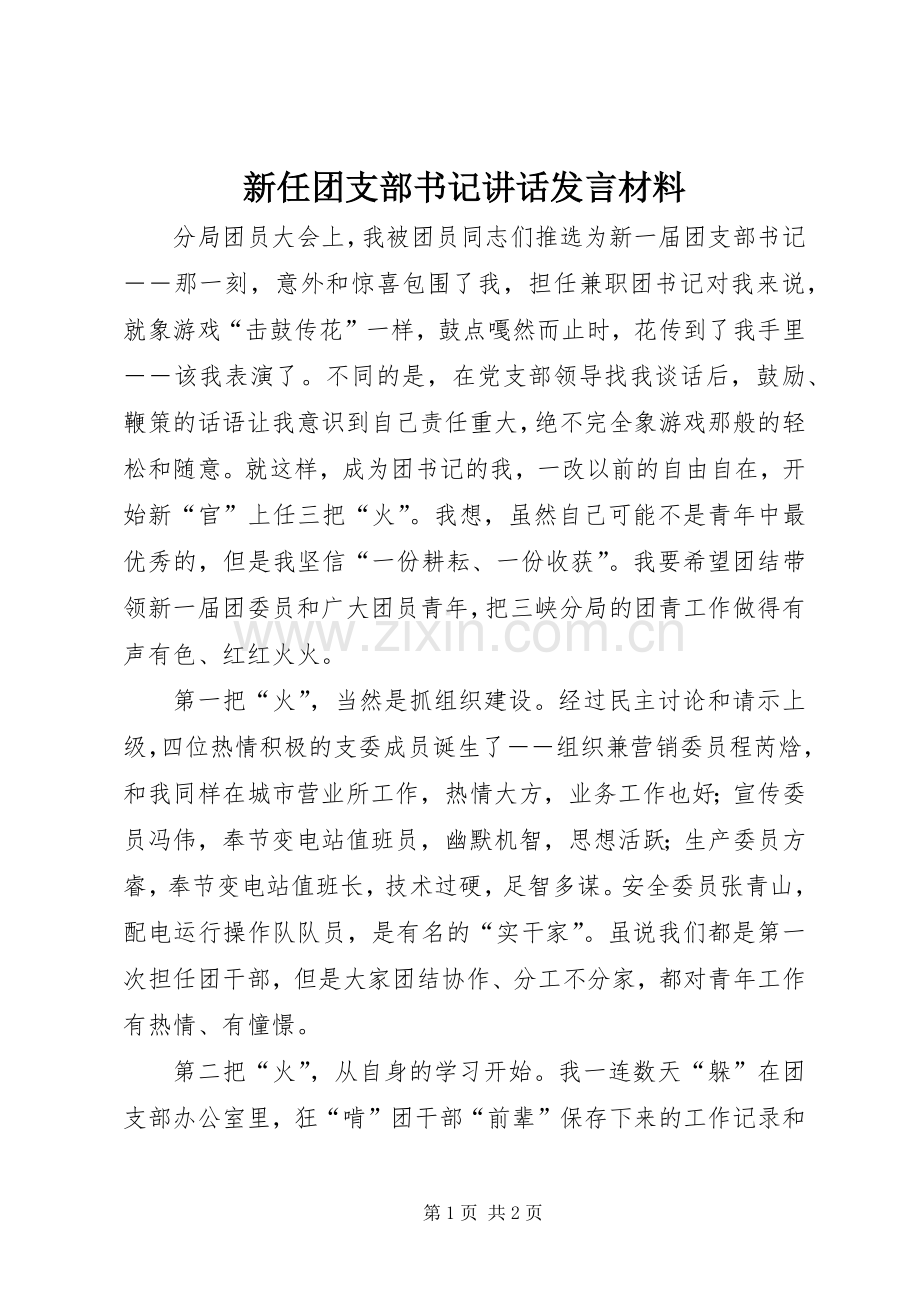 新任团支部书记讲话发言材料致辞.docx_第1页