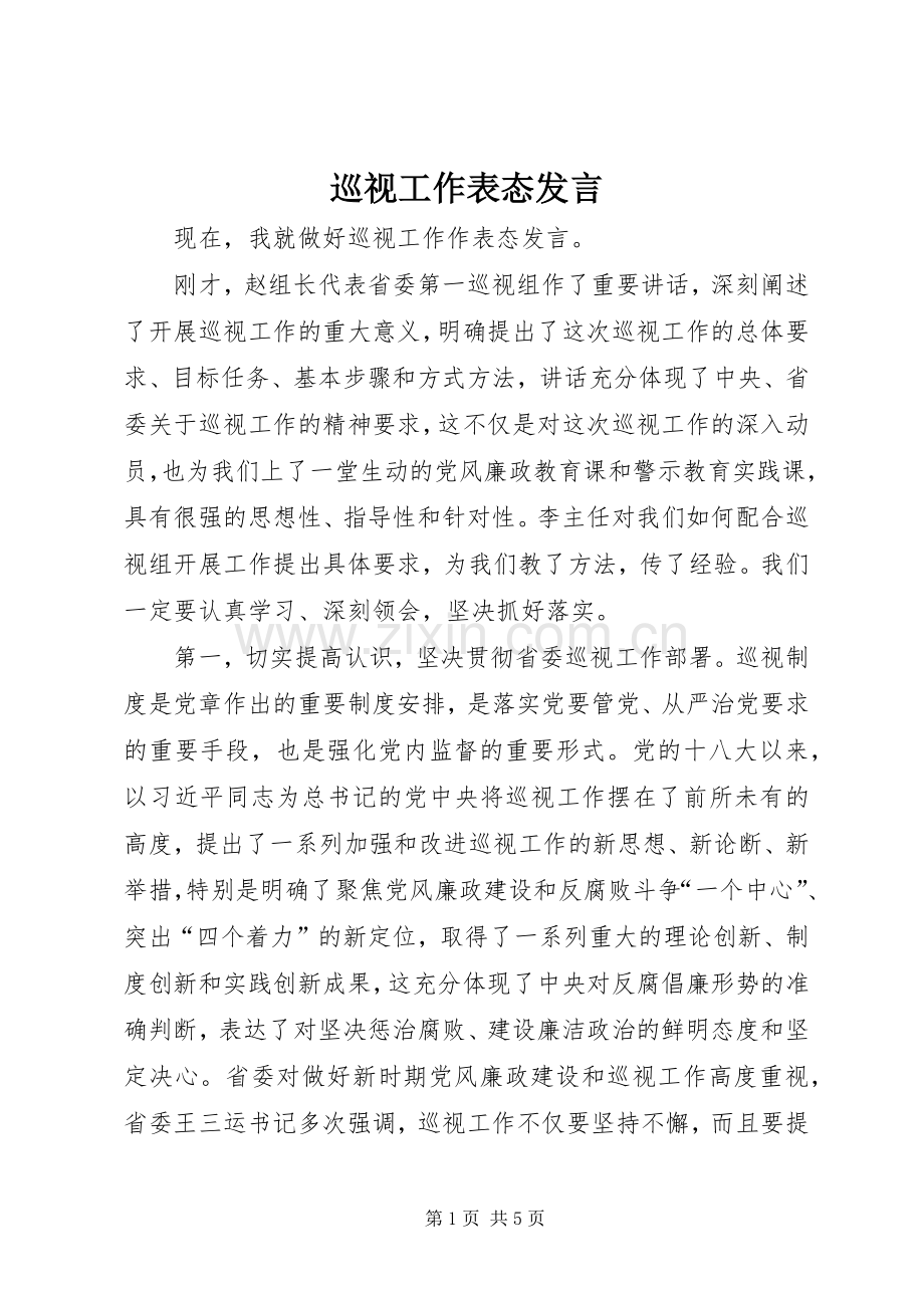 巡视工作表态发言稿.docx_第1页