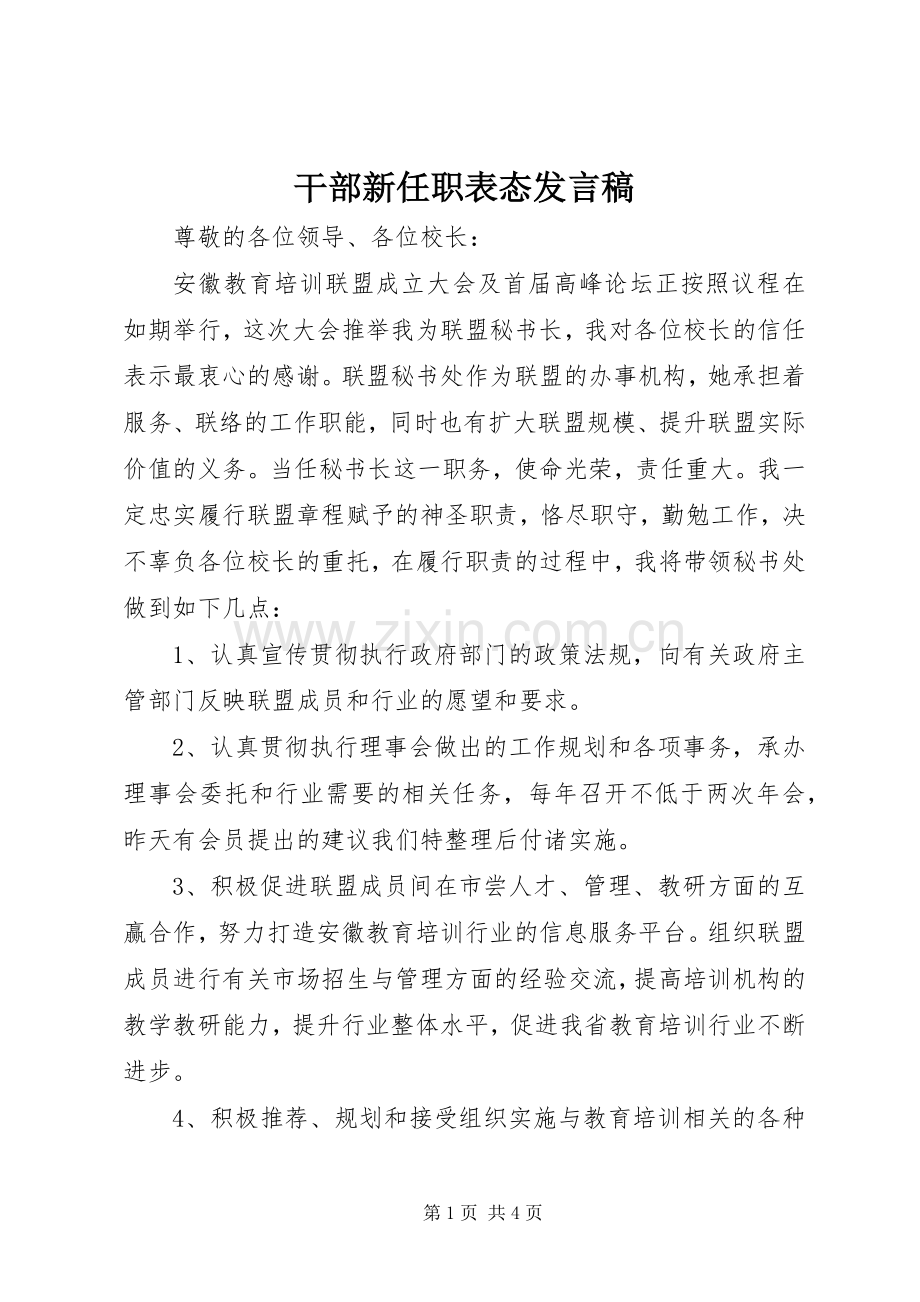 干部新任职表态发言.docx_第1页