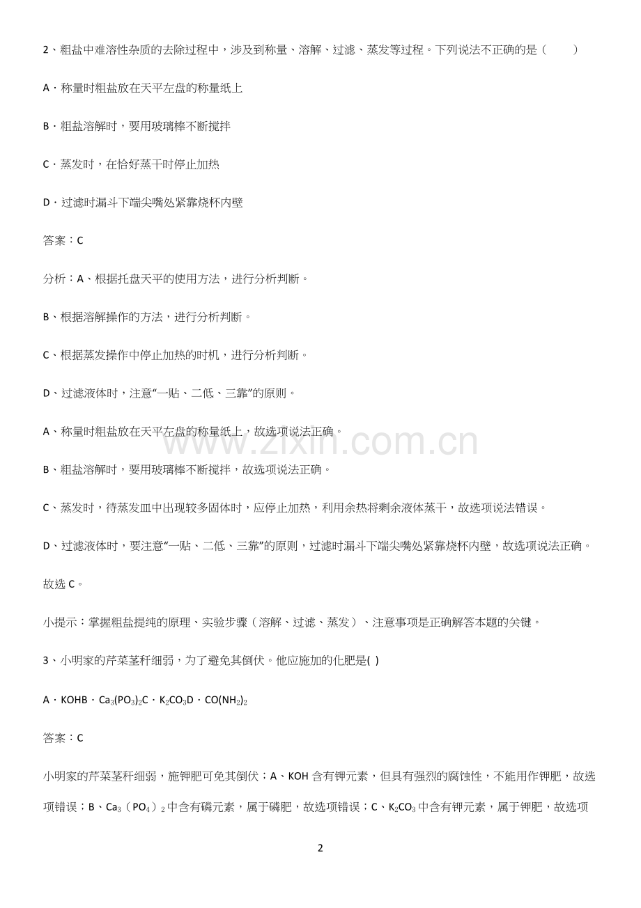 人教版2023初中化学九年级化学下册第十一单元盐化肥重点知识归纳.docx_第2页