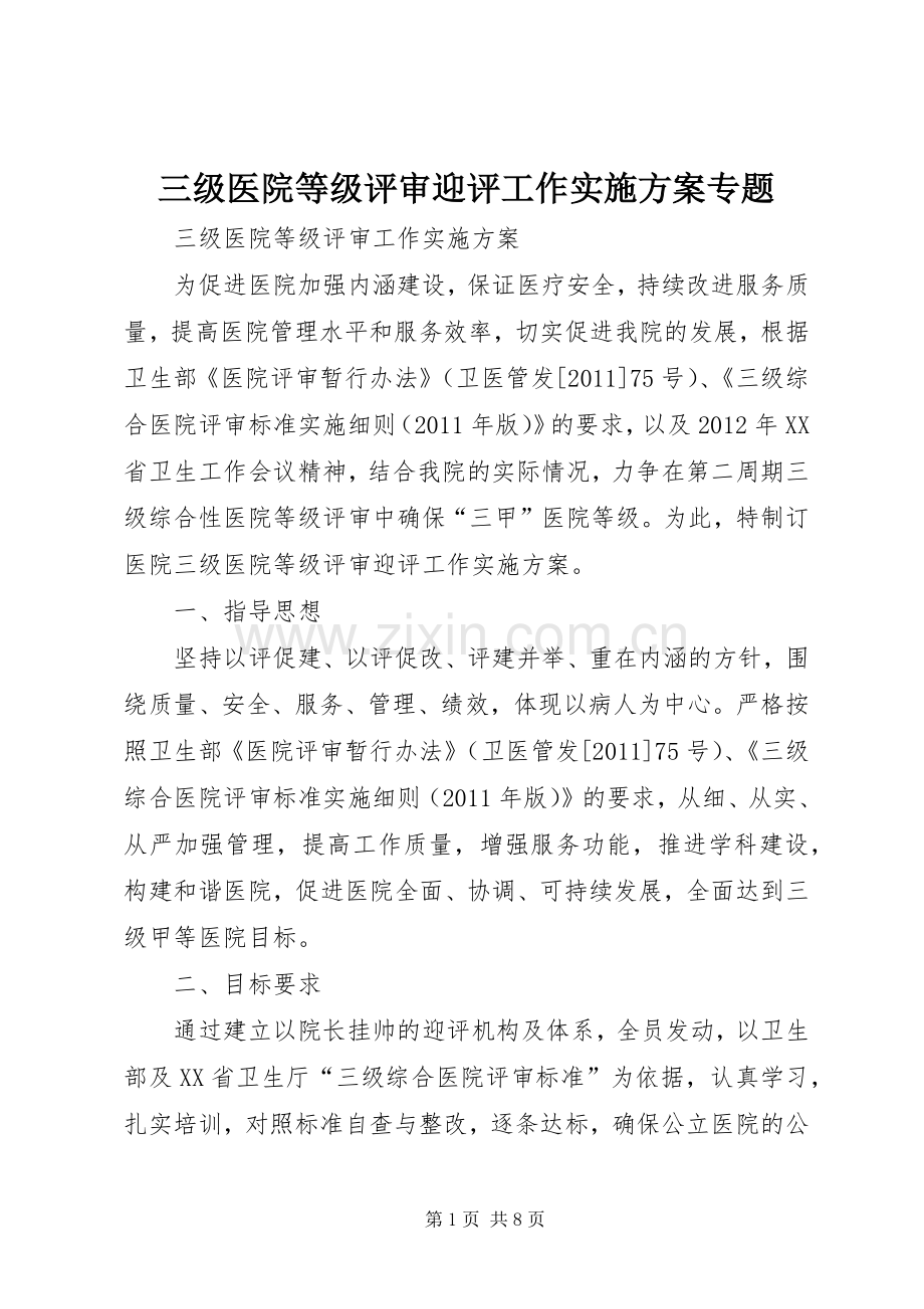 三级医院等级评审迎评工作方案专题 .docx_第1页