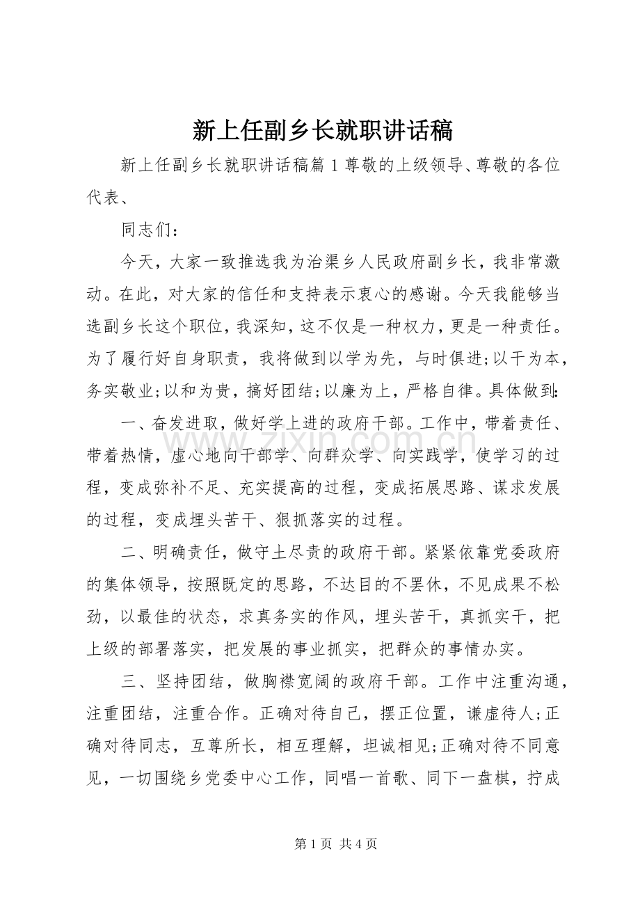 新上任副乡长就职讲话稿.docx_第1页