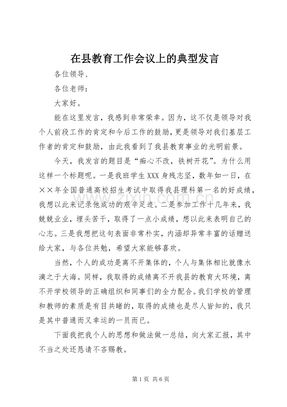 在县教育工作会议上的典型发言稿.docx_第1页