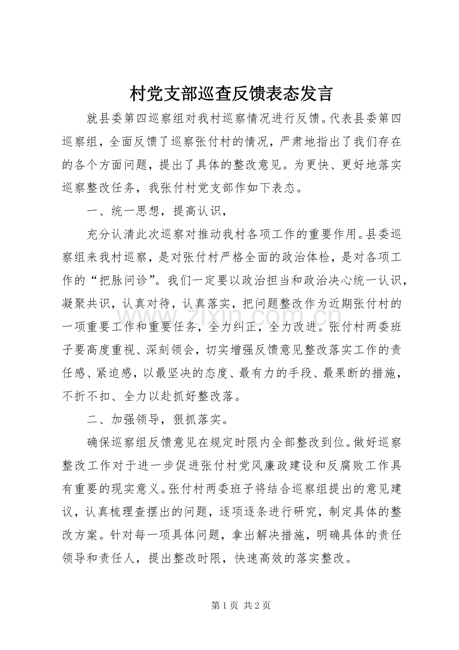 村党支部巡查反馈表态发言稿.docx_第1页