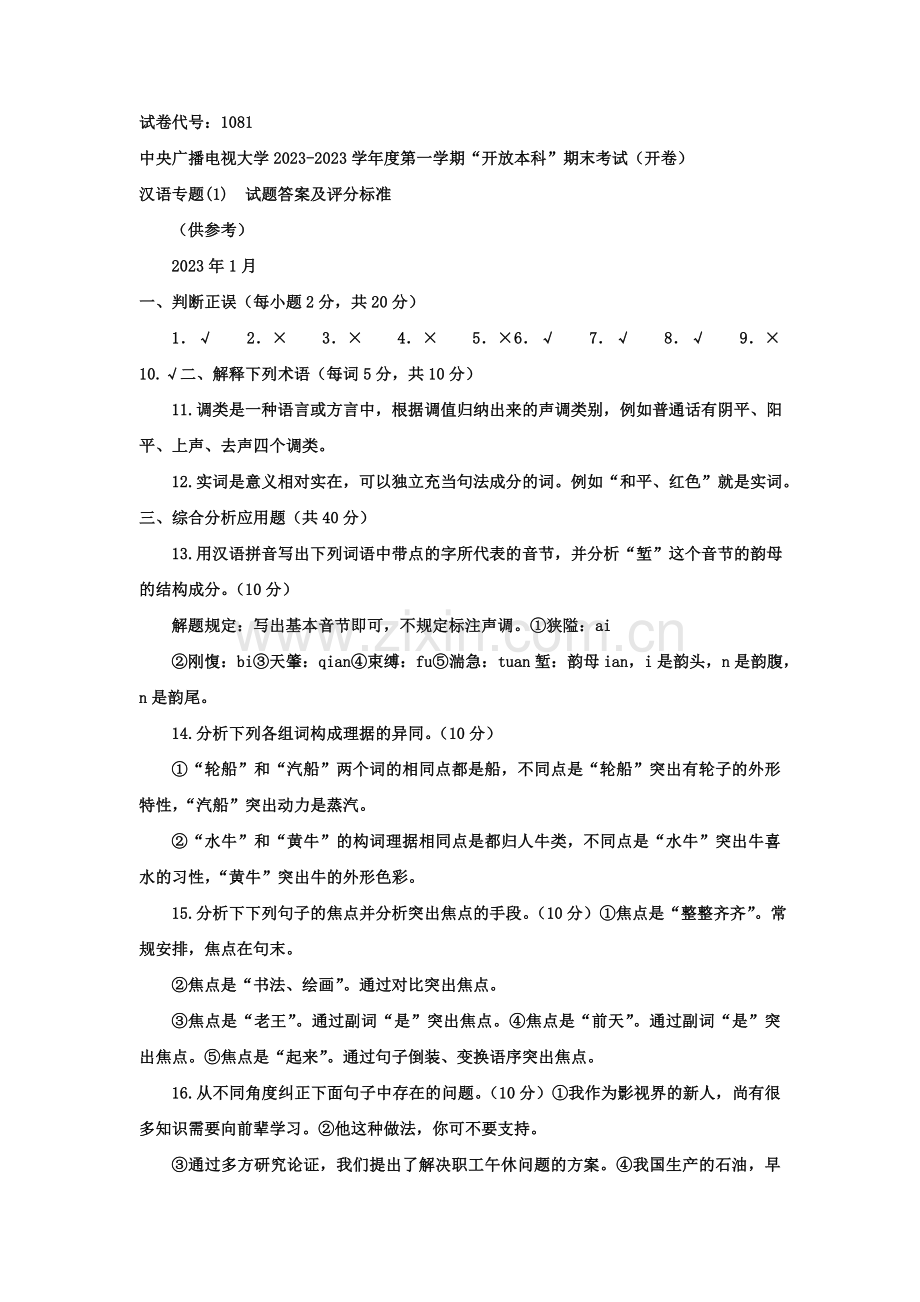 2023年电大本科汉语言文学现代汉语专题试题及答案参考资料.doc_第3页