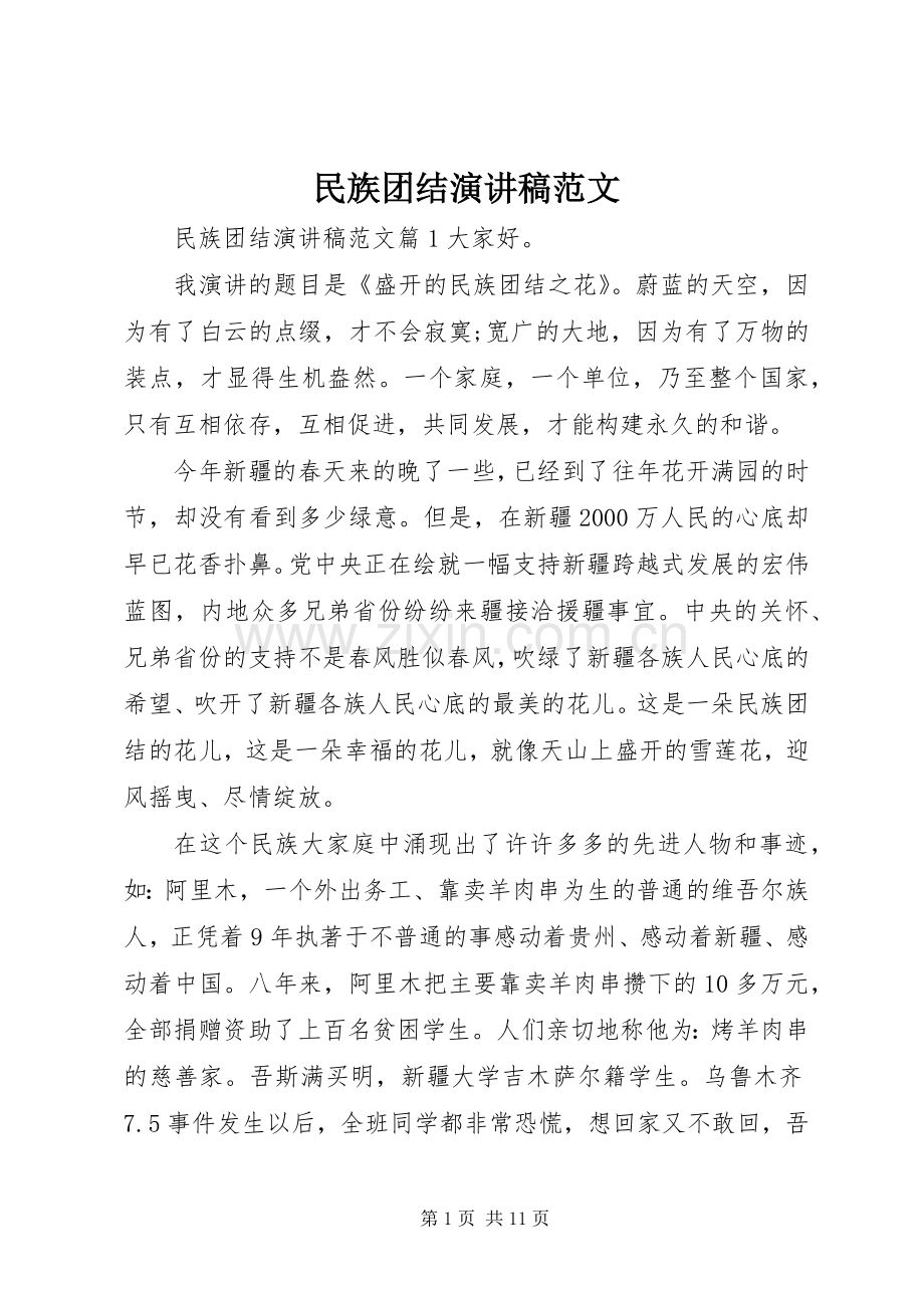 民族团结演讲稿.docx_第1页