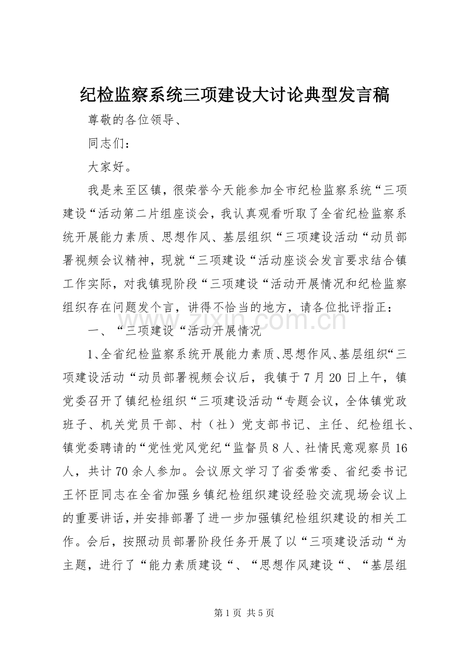 纪检监察系统三项建设大讨论典型发言.docx_第1页