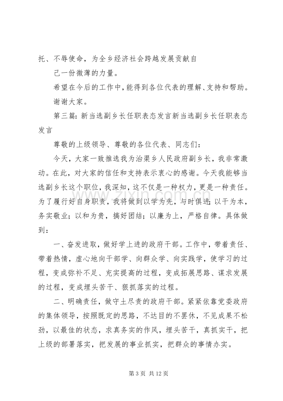 第一篇：新任副乡长就职表态发言稿尊敬的乡班子领导、各位代表、同志们：.docx_第3页