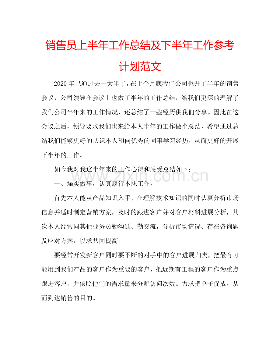 销售员上半年工作总结及下半年工作参考计划范文.doc_第1页