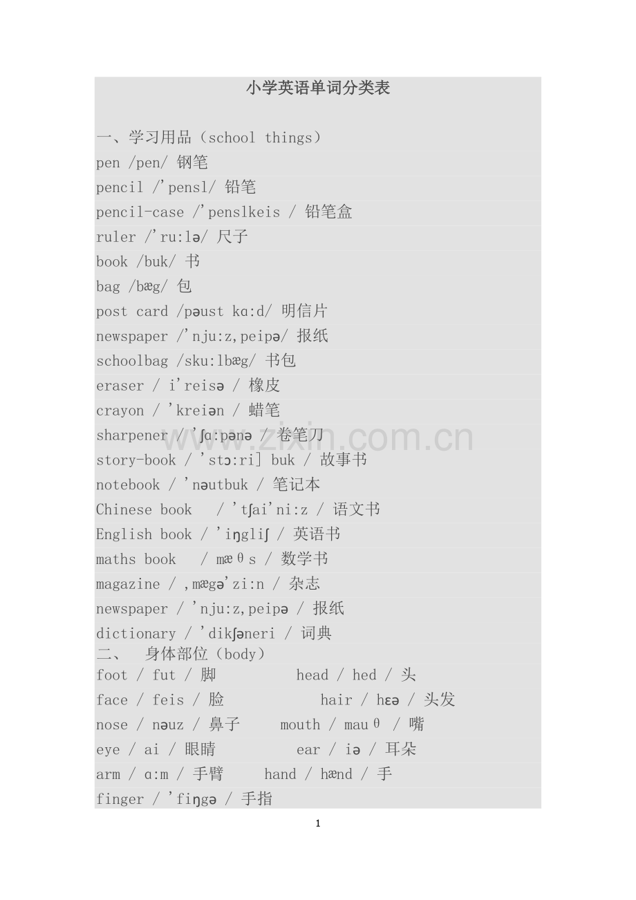 小学英语单词归类.docx_第1页