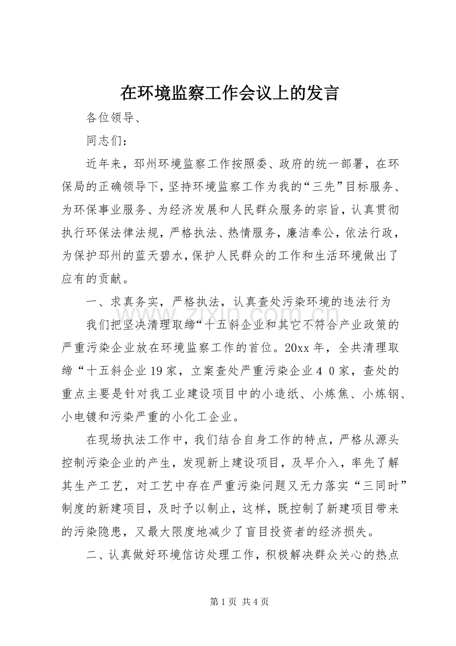 在环境监察工作会议上的发言稿.docx_第1页